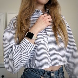 Zara Shirt Button Down Cropped Stripped Sz XS